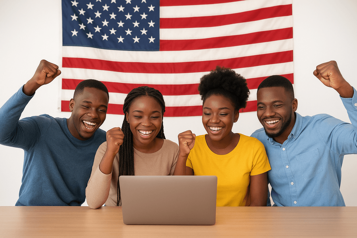 Happy lottery winners celebrating their success